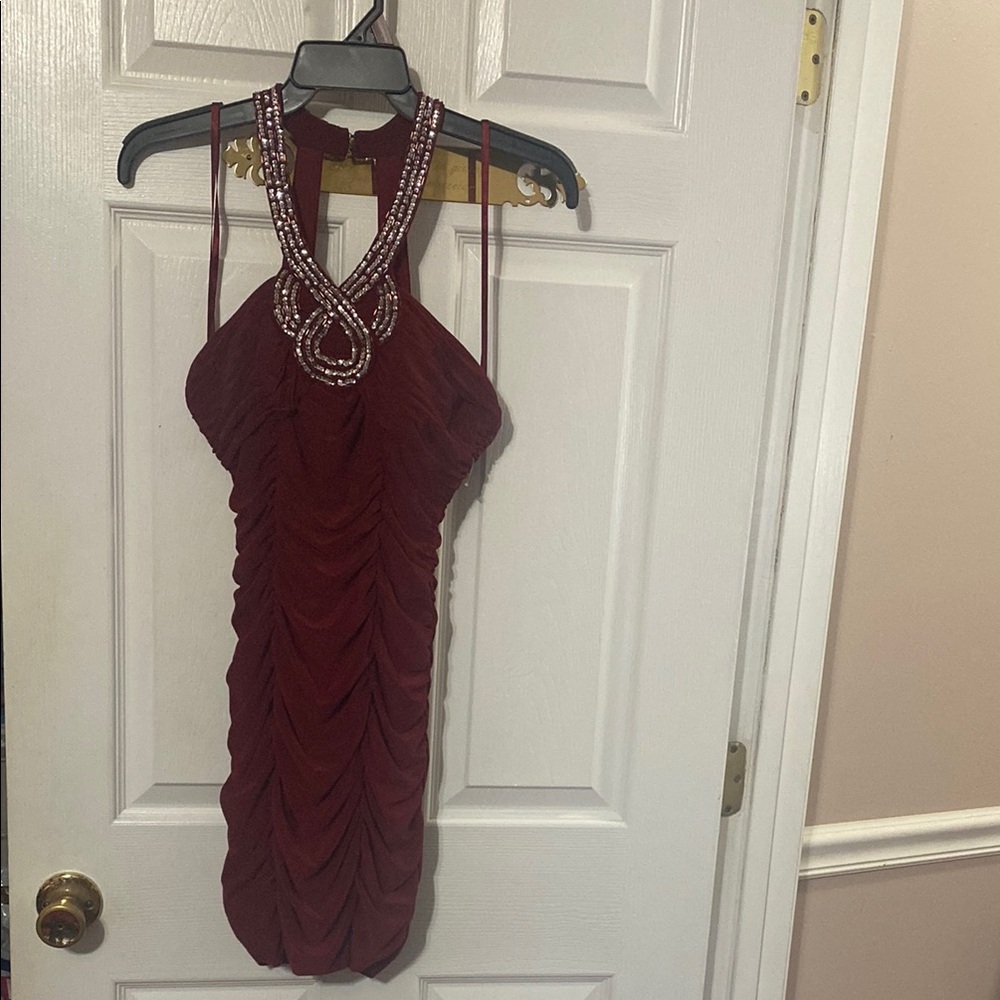 Hailey Logan by Adrianna Papell sequin beaded halter bodycon dress; size: Small